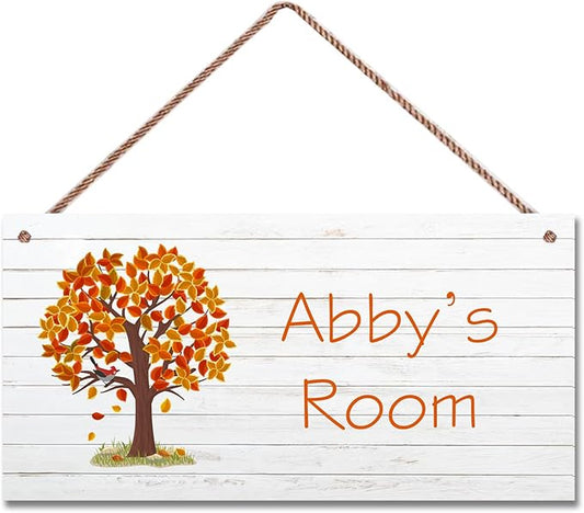 Personalized Sign Tree Wall Art Decor For Kids Room Custom Name Leaves Door Décor For Little Man Cave, Nursery Art Plate For Boys Room Girls Bedroom