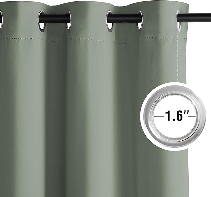 NICETOWN Sage Green Room Darkening Curtains 54 Inches Long 2 Panels for Living Room, Bedroom, Nursery Summer Thermal Insulated Blackout Drapes Grommet Noise Reducing Window Treatment, W40