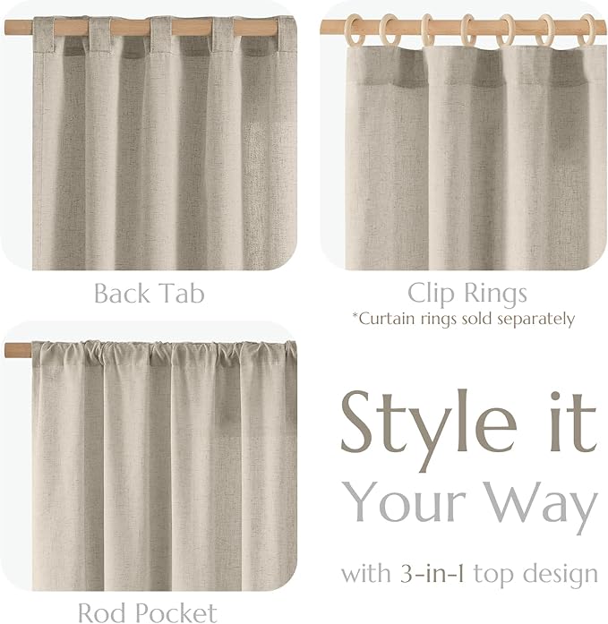 jinchan Linen Blend Curtains 96 inch Length 2 Panels for Bedroom Living Room, Floor to Ceiling 50 inch Wide Farmhouse Drapes with Rod Pocket Back Tab(50W x 96L, Oat)