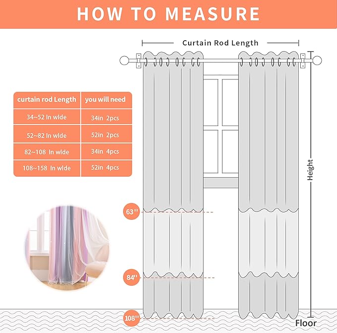 XiDi Girls Blackout Curtains for Bedroom Decor 54 inches Long Window Curtains Colorful Rainbow Design 2 Panel Sets, Kids Room Unicorn Princess Theme Home Decor Ombre Drapes Grey/Pink/Purple W34 X L54