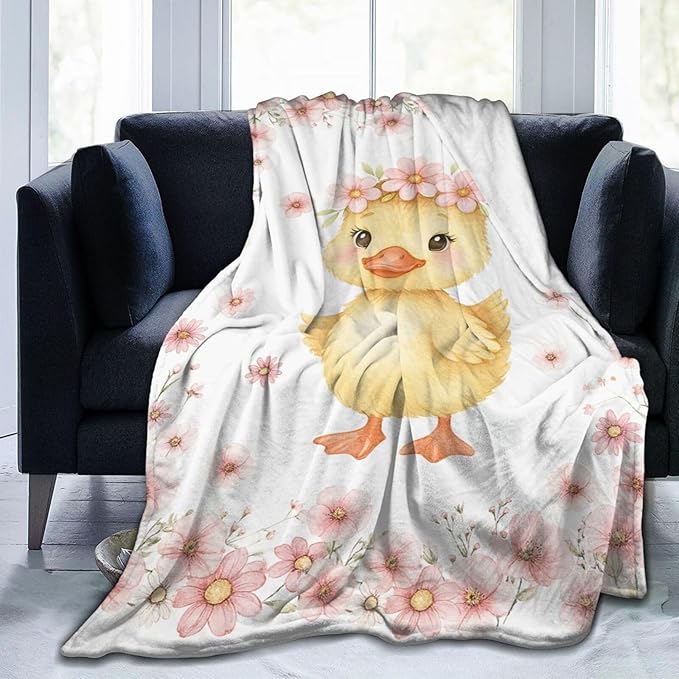 Duck Blanket Cute Duck Flower Throw Blanket Soft Cozy Fleece Fuzzy Plush Warm Stuff Bedding Nursery Toddler Baby Blankets Gifts for Boys Girls Kids Adult Men Women 50"X60"