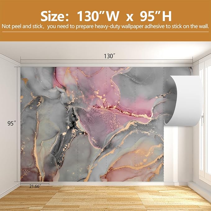 Grey and Pink Marble Wallpaper Abstract Art Texture Background Wall Mural for Bedroom Bathroom（Not Peel and Stick）