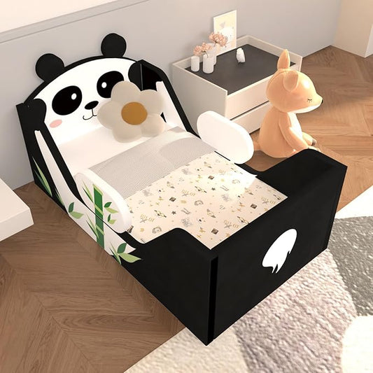 Toddler Beds, Child Beds for Kids with Extra Safty Broad, Standard Crib Size Animal Toddler Bed, Certified Fabric Toddler Beds,Toddler Floor Beds (Panda)