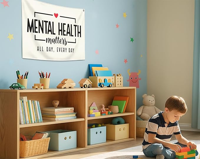 Mental Health Inspirational Rectangular Banner Flag Pennant Wall Art Decor Gift for Boy Girl Kids,Classroom Therapy Office Homeschool Reading Room Decor-Mental Health Matters-Birthday Christmas Gift