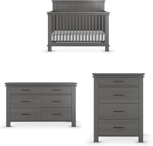 Child Craft Denman Crib, Dresser and Chest Nursery Set, 3-Piece, Includes 4-in-1 Convertible Crib, Dresser and Chest, Grows with Your Baby (Midnight Gray)
