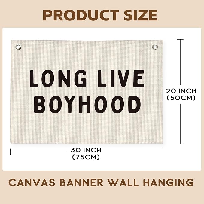 Long Live Boyhood Banner, Boy Nursery Decor, Linen Banner Wall Hanging Flag Decor for Nursery Playroom Toddler Boys Kids Room
