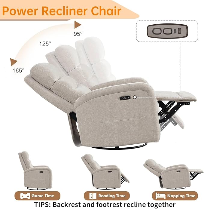 Power Rocker Recliner Glider for Nursery with USB, Electric Swivel Rocker Recliner Chair for Living Room, Upholstered Recliner Chairs for Adults, Chenille Camel