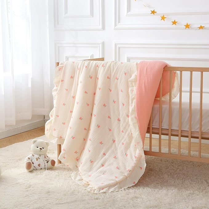 100% Cotton Muslin Crib Comforter/Quilt,Ultra Soft Cozy Reversible Baby Blanket,All Season Toddler Blankets for Boys and Girls, Machine Washable,41"x48"