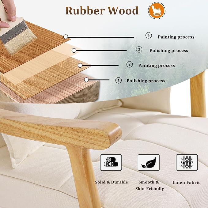 NOBLEMOOD Rocking Chair Indoor with Ottoman, Nursery Rocking Chair with Lumbar Pillow, High Back Upholstered Solid Wood Frame Rocker for Living Room