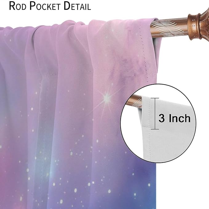 Starry Sky Galaxy Curtains, Outer Space Glitter Dreamy Gradient Romantic Blackout Window Curtains Drapes for Kids Girls Boys Adults Bedroom Nursery 42" W X 54" L