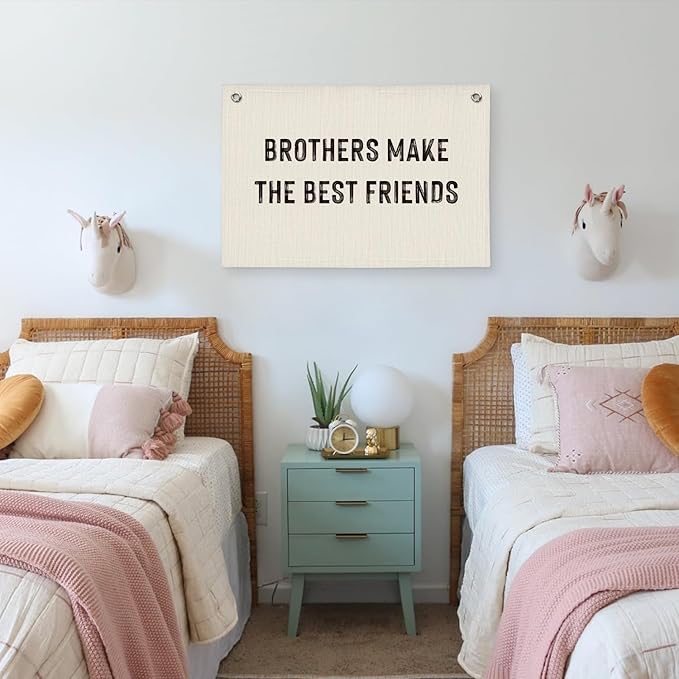Boys Room Decor, Brothers Make The Best Friends, Canvas Banner Wall Hanging Flag Decor for Nursery Classroom Playroom Kids Room