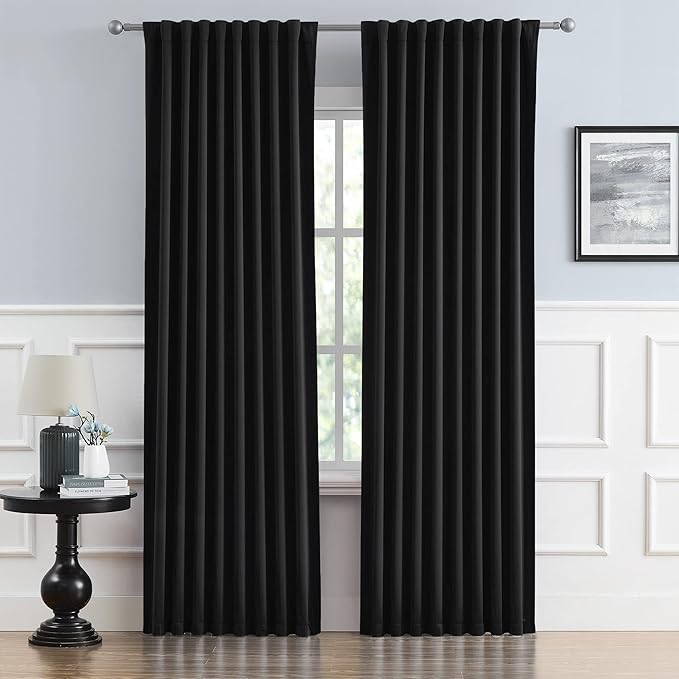 DUALIFE Solid Back Tab and Rod Pocket Blackout Curtains, Blackout Thermal Insulated Curtains 96 Inch Long 2 Panels Burg Room Darkening Curtains for Living Room, 52W x 96L