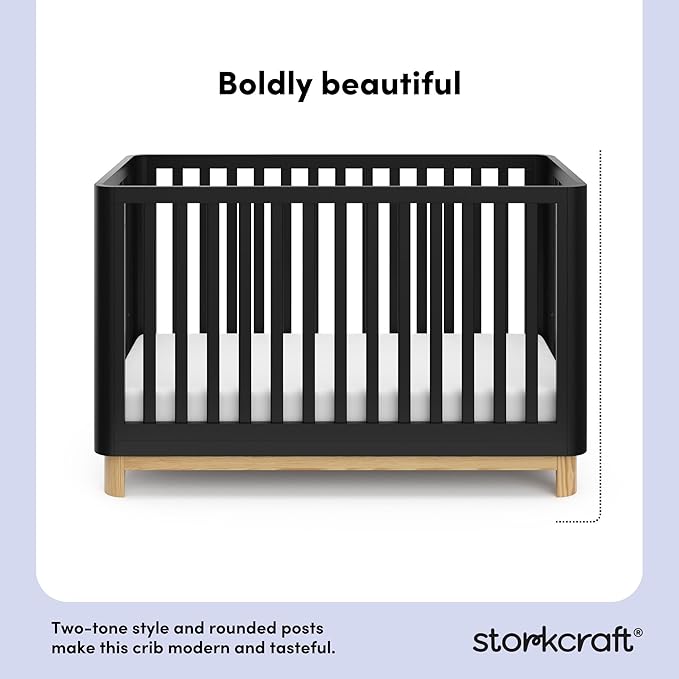 Storkcraft Santos Convertible Crib (Black & Natural) – GREENGUARD Gold Certified, Fits Standard Crib Mattress, Converts to Toddler Bed and Daybed, 4 Adjustable Mattress Heights, Rounded Edges