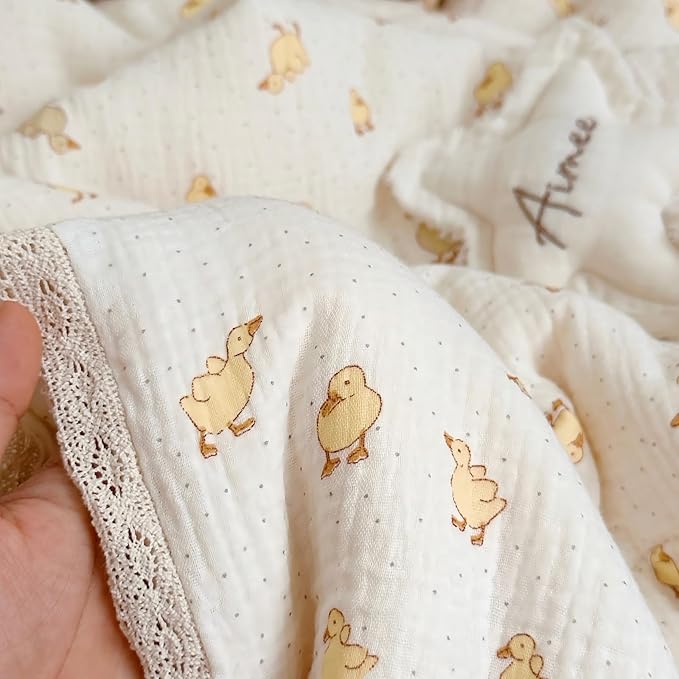 BuLuTu Baby Toddler Muslin Blanket| Crib Baby Quilts| Cot Comforter| Nursery Bed Throw Blanket| Toddler Quilt Blanket | Soft Breathable | Super Cute Duck Pattern| 47x59 Inch,1.5 Pounds