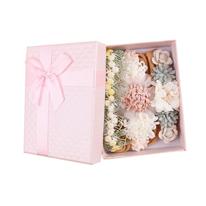 Baby Girl Floral Headbands- 3pcs Nylon Headband Handmade Flower Crown Elastic Hairband Newborn Toddler Hair Accessories Gifts for Girls （1-6 years old）