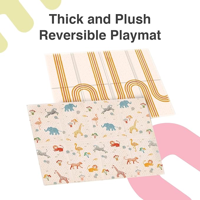 ORIBEL PurePlay Baby Play mat | 79" x 59" | Odour Free | Easy to Clean | Water & Stain-Resistant | Reversible & Foldable | 3 Layer Protection| Scratch Resistant (Savanna Adventure)