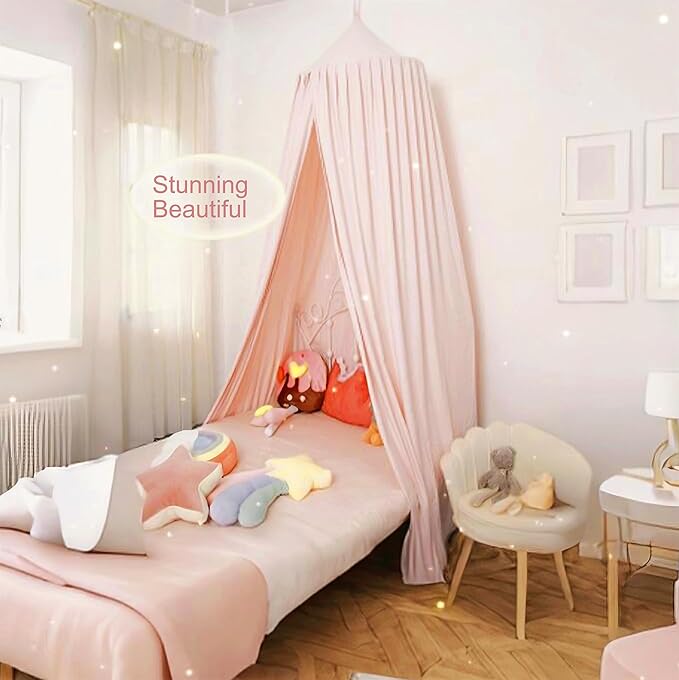 Extra Large Kids Bed Canopy for Girls Boys Bedroom Decor, Crib Nursery Hanging Light Blocking Reading Nook (Coral Pink)