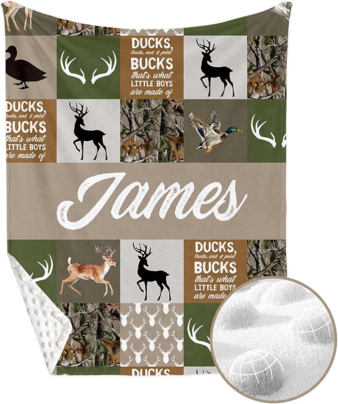 Personalized Crib Bedding Set for Boys Girls, Custom Baby Crib Sets with Name, Multi-grid Deer Design Nursery Bedding 2 Piece - Soft Blanket with Double Layer Dotted Backing, Crib Fitted Sheet