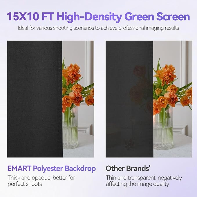 EMART 10x 10 ft Adjustable Photography Backdrop Stand Kit with 15x 10ft Black Curtain and Portable Large Format Screen with Polyester Material for Party, Live Game, Interviews, YouTube, TIK Tok