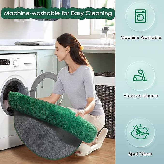 Amdrebio Dark Green Round Rug 6Ft for Living Room Bedroom, Fluffy Thick Floor Circle Area Rugs for Kids Room Decor, Furry Shag Rug for Baby Nursery, Teens Dorm, Fuzzy Plush Cool Emerald Green Carpet