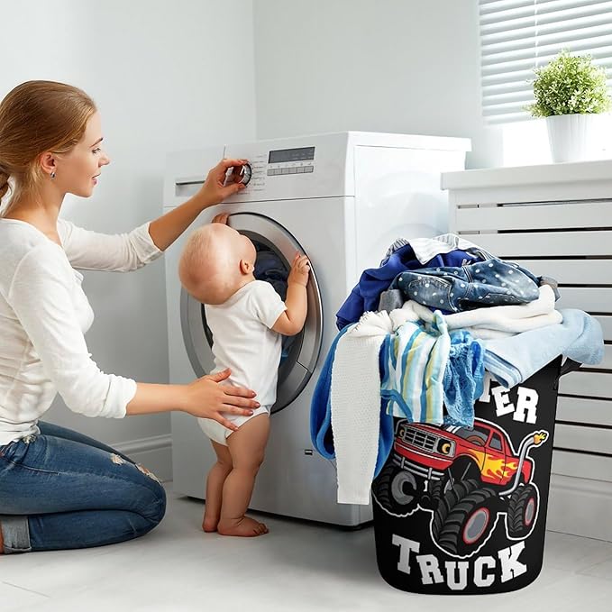Cartoon Monster Truck Laundry Basket Monster Truck Room Decor for Boys Hamper Clothes Toys Storage Bin Kids Bedroom Bathroom