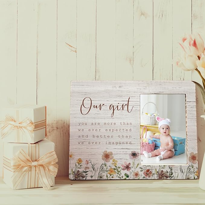Our Girl Picture Frames, New Born Baby Picture Frame, Photo Frame for Daughter & Friend, Gifts for Daughter - 'You Are More Than We Ever Expected' Wood Frame for 4x6 Photos