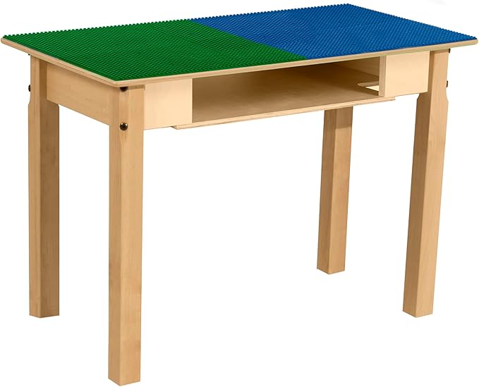 Contender Time-2-Play 30.75" Rectangular Blue & Green Lego Blocks Compatible Play Table with 20" Long Legs, Natural Finish Birch Children Activity Play Desk [Greenguard Gold Certified]