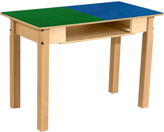 Contender Time-2-Play 30.75" Rectangular Blue & Green Lego Blocks Compatible Play Table with 20" Long Legs, Natural Finish Birch Children Activity Play Desk [Greenguard Gold Certified]