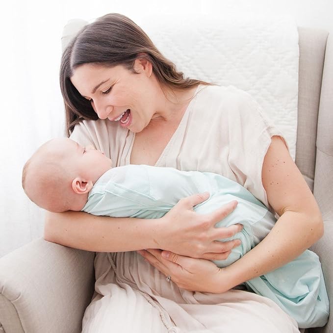 Happiest Baby Sleepea 5-Second Swaddle - 100% Organic Cotton Baby Swaddle Blanket - Doctor Designed Promotes Healthy Hip Development (Teal Stars, Small)