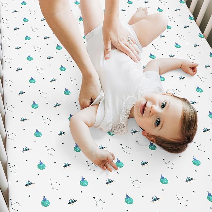 KeaBabies 2-Pack Baby Crib Sheets for Boys, Girls - 52x28 Viscose Derived from Bamboo Toddler Bed Sheets Neutral, Fitted Crib Mattress Cover for Standard Baby Bedding, Soft & Cozy (Space Quest)