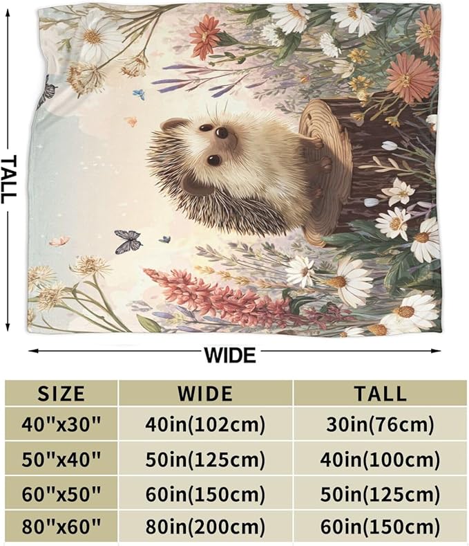 Hedgehog Blanket Cute Hedgehog Throw Blanket Soft Cozy Fleece Fuzzy Stuffed Plush Flannel Gifts for Girls Women Boys Kids Adults 60"X80"