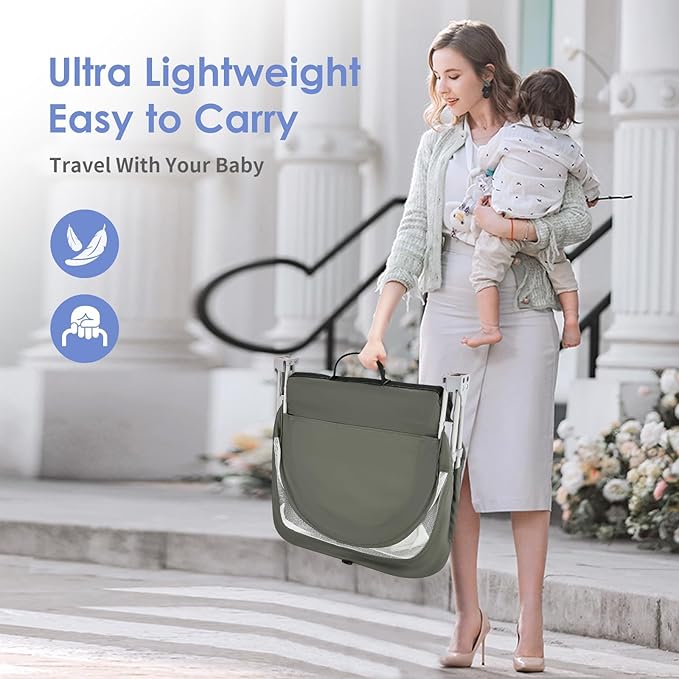 Bedside Bassinet for Baby, Portable Baby Bassinet Travel Bed with Mosquito Net & Sunshade, Lightweight Foldable Baby Crib with Easy-Clean Fabric for Home & Outdoor