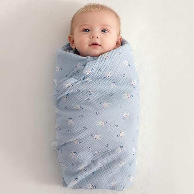 NTBAY 2 Layer Muslin Cotton Baby Swaddle Blanket, 30x40 Soft and Breathable Receiving for Newborns and Infants, Perfect for Crib, Stroller, Travel, Lightweight Nursery Blanket, Cloudy Bunny