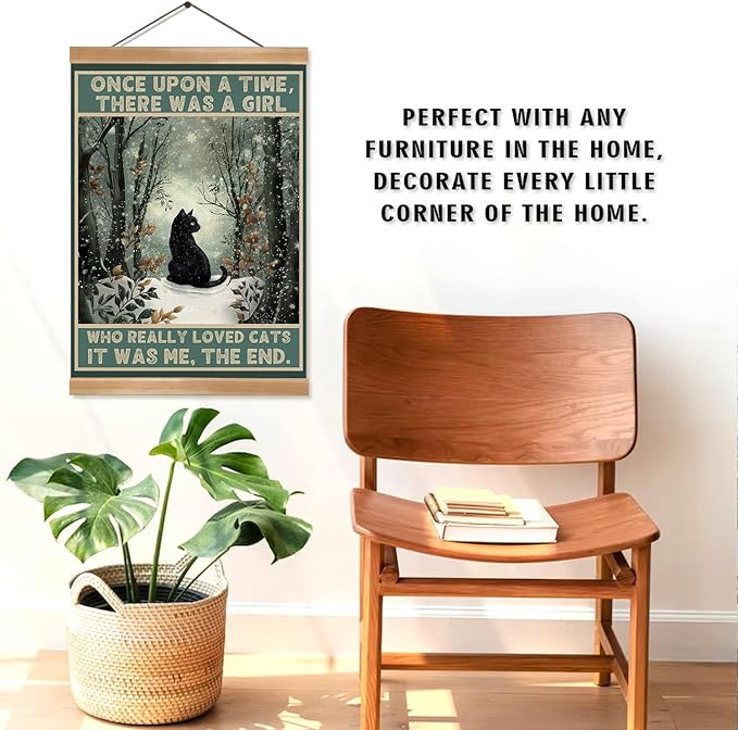 ZTGDA Cat Wall Art,Who Really Loved Cats Wall Decor, Linen Canvas Hanging Poster With Wood Frame,Rustic Woodland Print for Bedroom, Office, or Gift for Cat Moms (Cats)