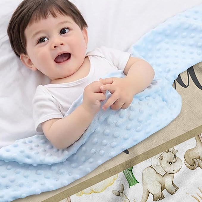 Personalized Baby Blankets for Boys Girls, Custom Name Cute Dinosaur Baby Blanket, Soft Receiving Blanket for Newborns and Toddlers, Ideal for Baby Showers and Nursery Decor