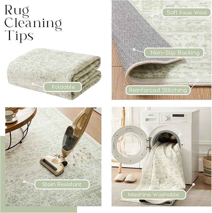 Boho Font Door Mat for Indoor Entrance Washable Non Slip Vintage Floral Aesthetic 3x5 Area Rugs for Entryway Entry,Sage Green