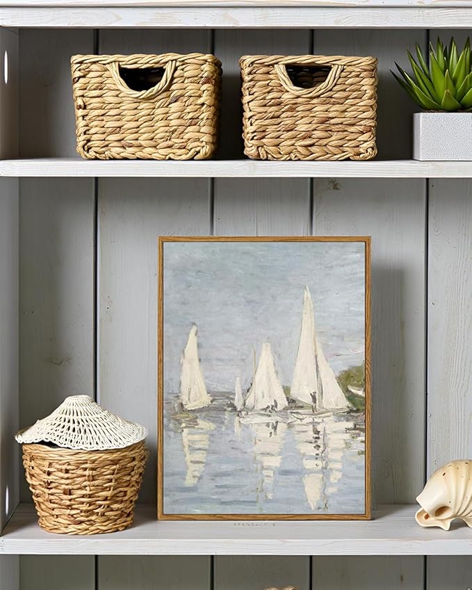 ARPEOTCY Vintage Framed Canvas Wall Art, 12x16inch, Farmhouse Summer Sailboat Wall Decor, Nautical Lake Art Prints Home Decorations, Seascape Paintings for Living Room Bedroom Office Decor