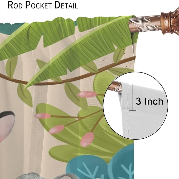 Animals Curtains Colorful Forest Cartoon Cute Zebra Tiger Elephant for Kids Boys Girls Nursery Bedroom Living Room Blackout Rod Pocket Decoration Window Drapes 2 Panels W21xL45in