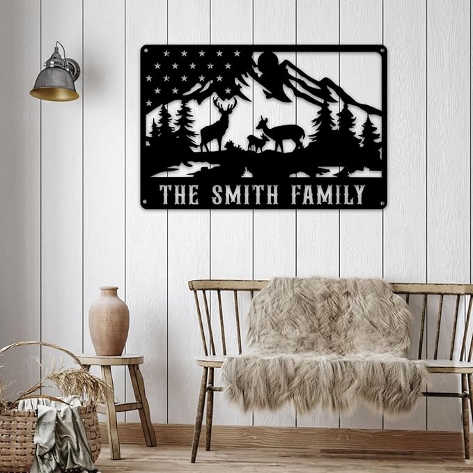 Personalized Deer Metal Cabin Sign, Custom Family Name Sign, Custom Signs Outdoor Metal, Personalized Camping Signs, Deer Hunter Gift, Cabin Decor, Porch Sign