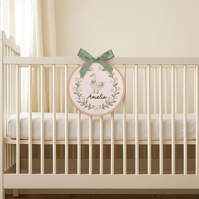 Personalized Baby Name Sign Welcome Baby Announcement Sign Newborn Baby Embroidery Hoop with Bows Baby Hospital Name Sign Custom Infant Baby Name Baby Shower Gifts (06)
