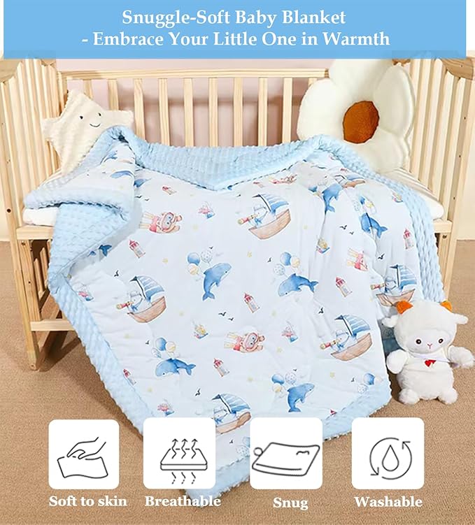 Cuite Pumpkin Baby Toddler Comforter for Crib Bed,Warm Down Alternative Infant Comforter for Mini Crib,Pack n Play,40x 40 Small Quilt for Boys and Girls,Thick Baby Quilted Blanket for Daycare (Blue