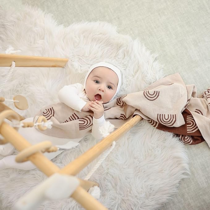 Baby Blanket for Girls and Boys - 100% Cotton Buttery Soft Cozy Receiving Swaddle Stroller Blanket for Shower Gift Registry for Newborns, Infants, Toddlers (Rainbow - Taupe)