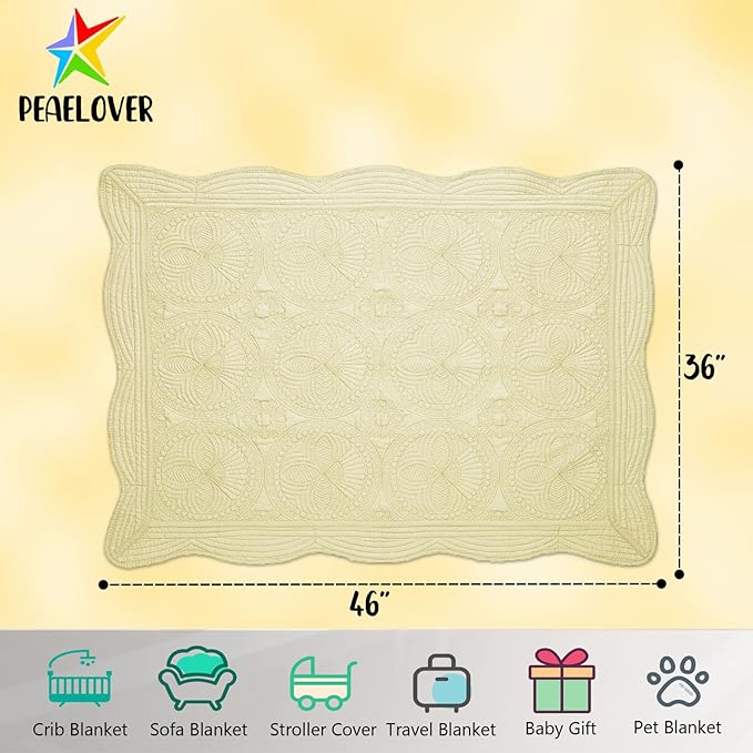 PEACELOVER Embossed Neutral Baby Quilt Durable, Lightweight Baby Blankets Four Seasons for Personlized Monogram Cotton Quilted Blanket Toddler Quilt for Boys and Girls 46x36 Inches (Beige)