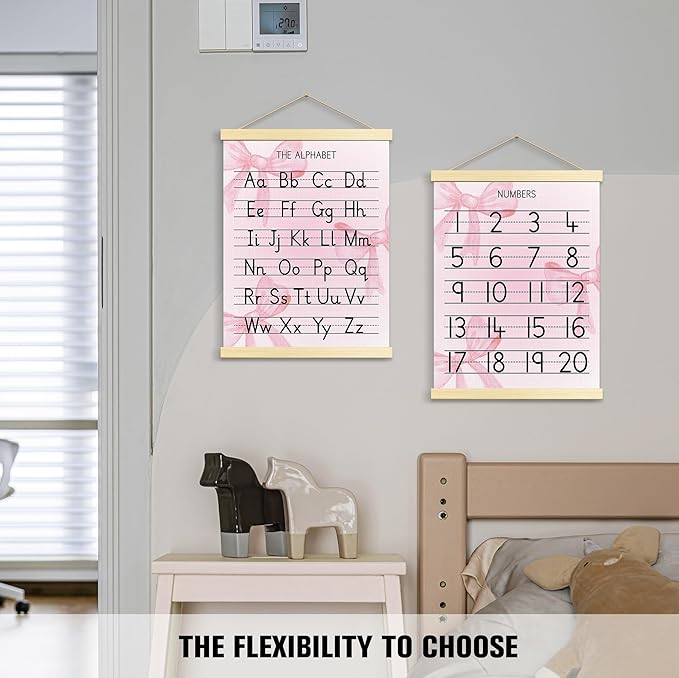 Buildinest Numbers Abc Wall Chart for Toddler Learning Posters, Nursery Wall Decor Playroom Wall Decor and Alphabet Banner,Preschool &Homeschool Wooden Alphabet Poster For Toddlers-B15