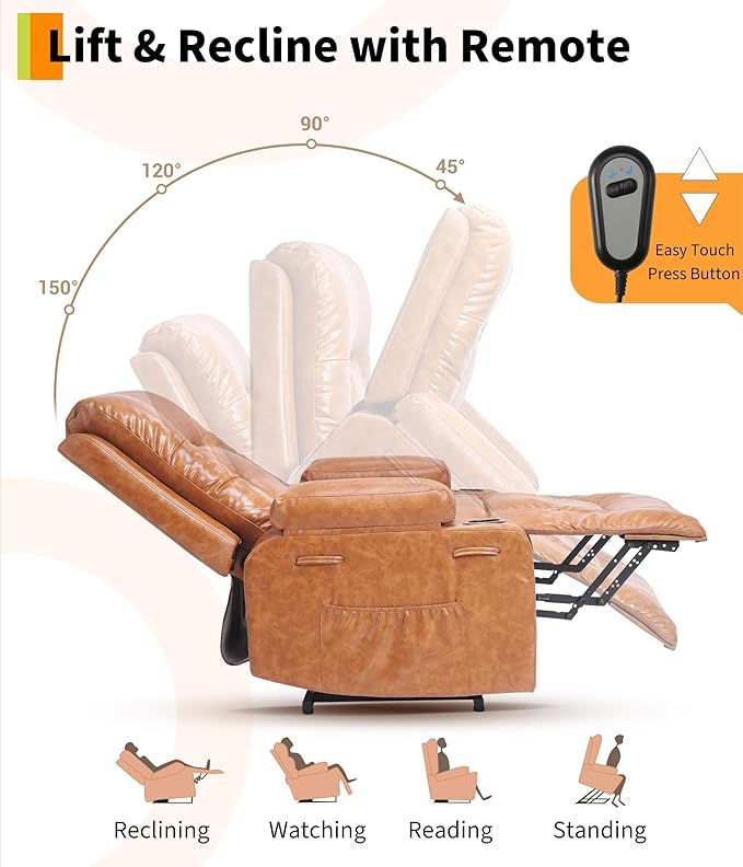 GarveeHome Power Recliner Chair - Heat and Massage, Adjustable Electric Recliner Ergonomic PU Leather Single Sofa, Tall Back, Padded Seat, Lazy Chair for Living Room