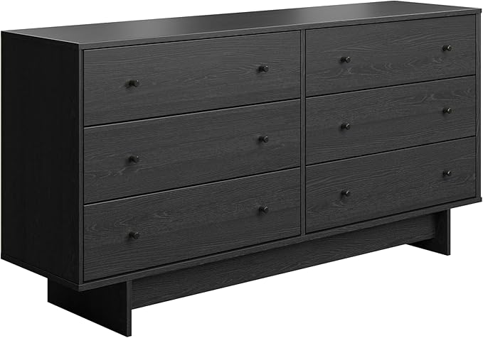 Prepac Finnley 6-Drawer Dresser in Black Oak, Dresser for Bedroom, Extra-Wide Chest of Drawers with Storage, Modern Clothing Organizer for Home, Bedroom, Living Room, 16" D x 61" W x 31" H