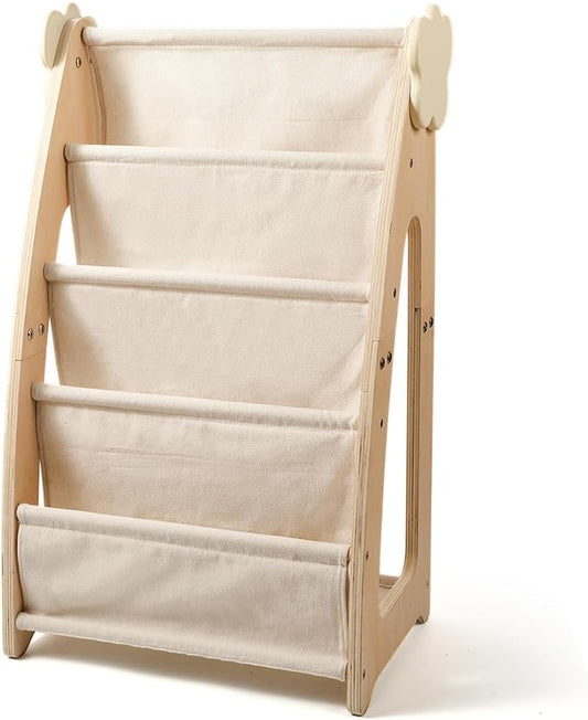 Kids Bookshelf with Storage, 3-Piece Modular Wooden Bookcase Organizer for Nursery, Bedroom, Playroom, Easy Assembly, Corner Shelf for Books & Toys, Natural Wood Design (B)