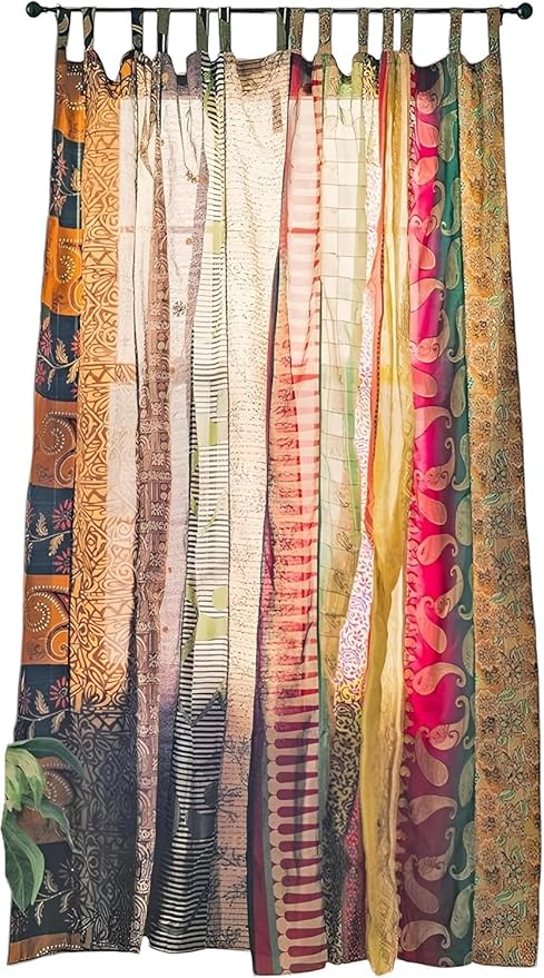 YILLE 1 Piece Silk Saree Curtains - Boho Curtain, Window, Room Curtain for Home Decor LightWieght Aesthetic Vibe (Multi-Color)