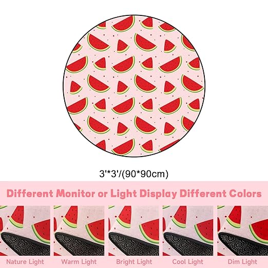 Round Watermelon Rug Pink Rugs for Bedroom Dorm Living Room Fruits Area Rug Floor Mat Pad Doormat Carpet, 3'X3'(90x90cm)