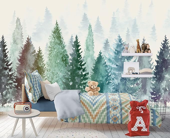 Colorful Watercolor Forests Children's Nursery Wall Mural Wallpaper 137" x 100"